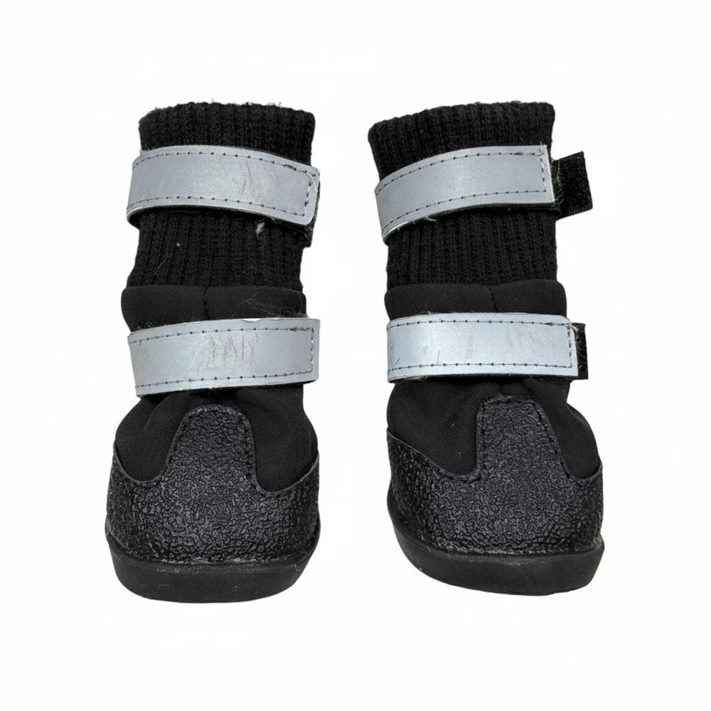 Small Black Dog Boots Paw Protectors with Reflective Straps & Anti-Slip Soles